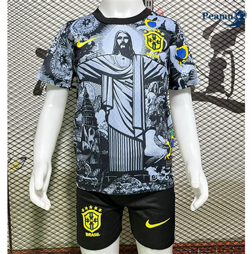 Novo Camisola Futebol Brasil Crianças Equipamento preto 2024-2025