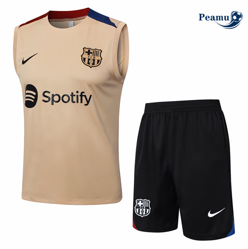 Novos Camisola Kit Equipamento Training Barcelona Colete + Calções Caqui 2024-2025