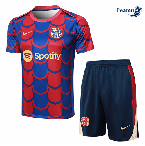 Novo Camisola Kit Equipamento Training Barcelona + Calções Vermelho 2024-2025