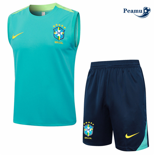 Nouveau Camisola Kit Equipamento Training Brasil Colete + Calções azul 2024-2025