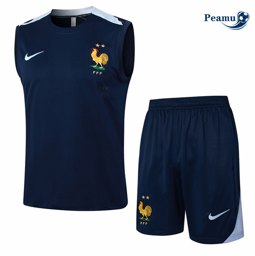 Loja Camisola Kit Equipamento Training França Colete + Calções azul real 2024-2025