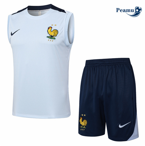 Nouveau Camisola Kit Equipamento Training França Colete + Calções azul claro 2024-2025