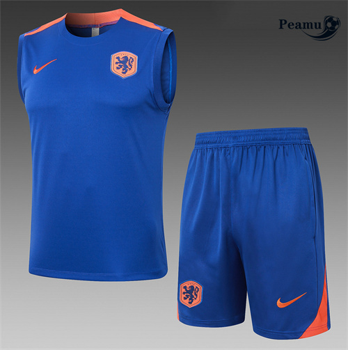 Nouveau Camisola Kit Equipamento Training Holanda Colete + Calções azul 2024-2025