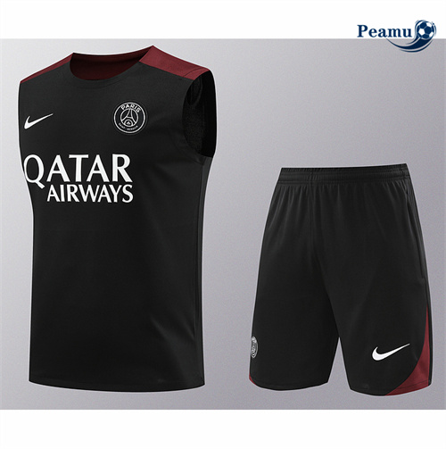 Nouveau Camisola Kit Equipamento Training PSG Colete + Calções preto 2024-2025