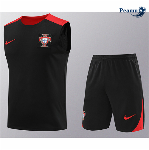 Novo Camisola Kit Equipamento Training Portugal Colete + Calções preto 2024-2025