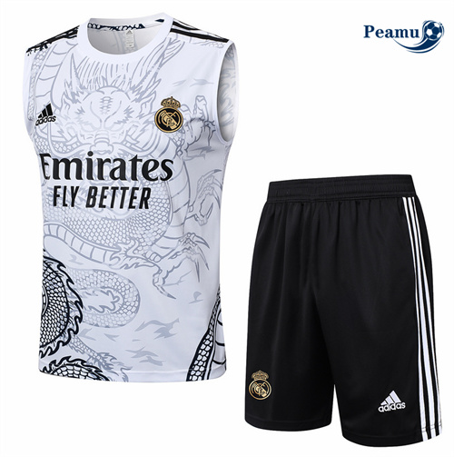 Novo Camisola Kit Equipamento Training Real Madrid Colete + Calções Branco 2024-2025