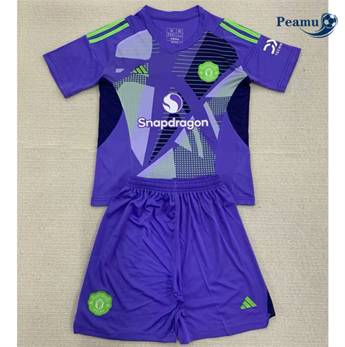 Novo Camisola Futebol Manchester United Crianças Equipamento Goleiro roxo 2024-2025