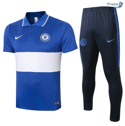 Kit Camisola Entrainement POLO Chelsea + Pantalon Azul/Branco 2020-2021