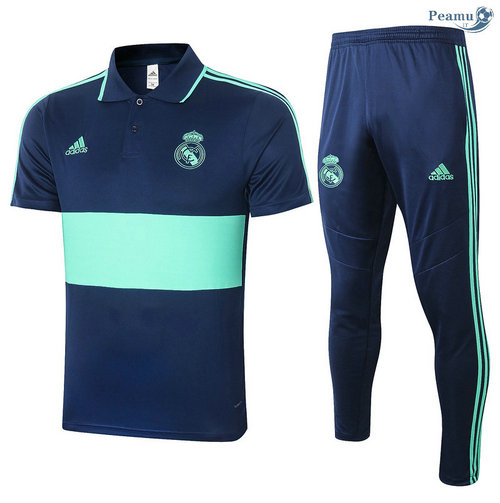 Kit Camisola Entrainement POLO Real Madrid + Pantalon Azul Marinho/Verde 2020-2021