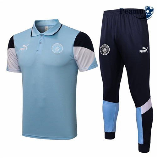 Peamu - Kit Camisola Entrainement foot Polo Manchester City + Pantalon Azul Clair 2021-2022