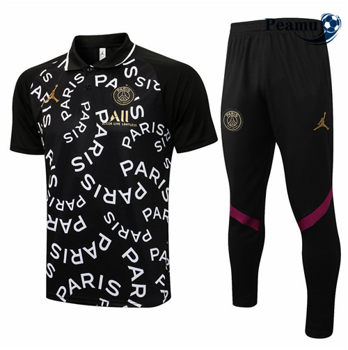 Peamu - Kit Camisola Entrainement foot Polo Jordan PSG + Pantalon Preto 2021-2022