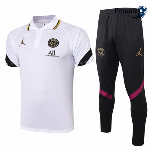 Peamu - Kit Camisola Entrainement foot Polo Jordan PSG + Pantalon Branco 2021-2022
