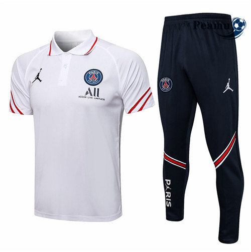 Kit Camisola Entrainement foot Polo PSG Jordan + Pantalon Branco 2021-2022