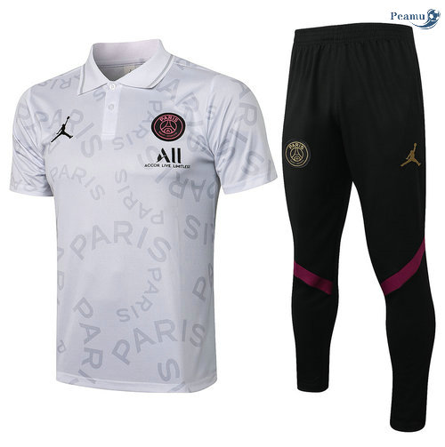 Peamu - Kit Camisola EntrainementPolo PSG Jordan + Pantalon Branco 2021-2022