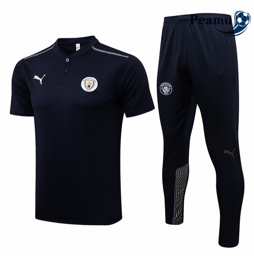 Kit Camisola Entrainement foot Polo Manchester City + Pantalon Azul Marinho 2021-2022