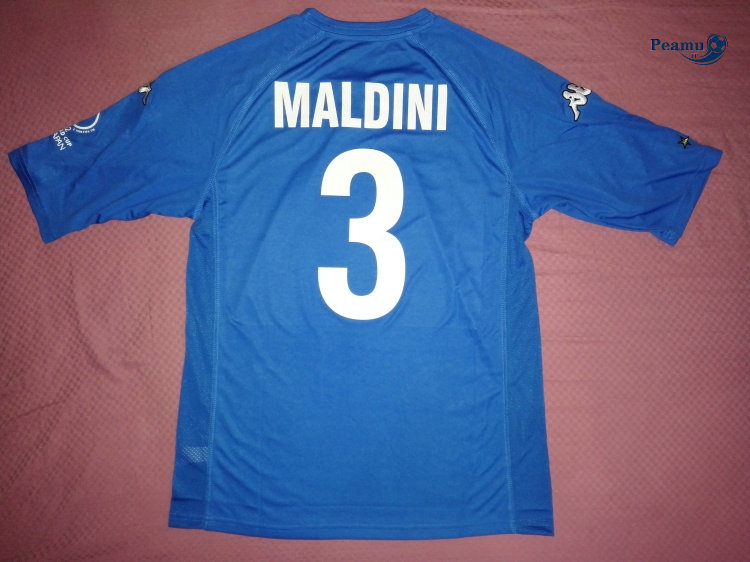 Classico Maglie Italia Principal Equipamento (3 Maldini) 2000-2001-Coppa Del Mondo 2002