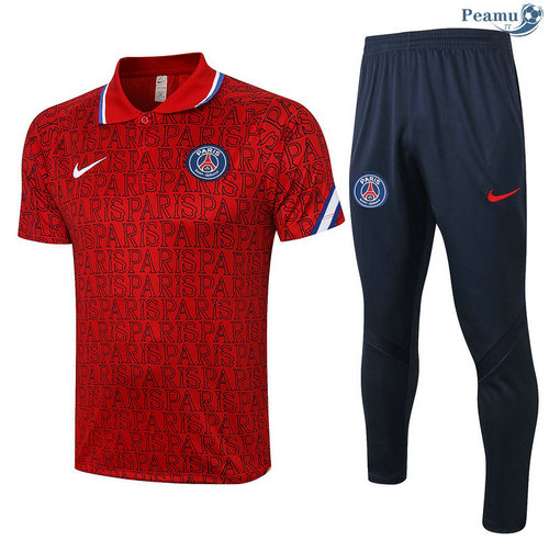Kit Camisola Entrainement Polo PSG + Pantalon Vermelho Paris 2020-2021