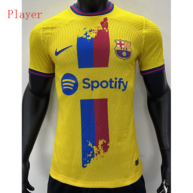 Novo Camisola Futebol Barcelona Player Equipamento Classic Amarelo 2023-2024
