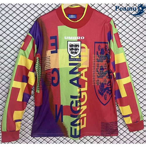 Camisola Futebol Retrô Inglaterra Goleiro Equipamento Manga comprida Vermelho 1996