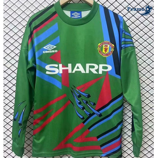 Camisola Futebol Retrô Manchester United Goleiro Equipamento Manga comprida Verde 1992-93