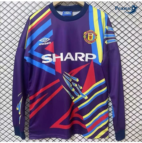 Camisola Futebol Retrô Manchester United Goleiro Equipamento Manga comprida Roxo 1992-93