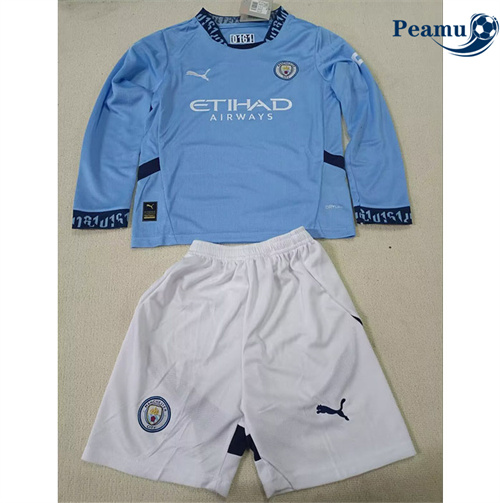 Camisola Futebol Manchester City Crianças Principal Equipamento Manga comprida 2024-2025