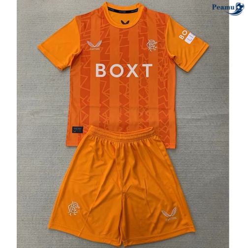 Novas Camisola Futebol Rangers FC Crianças Equipamento goleiro cor laranja 2024-2025