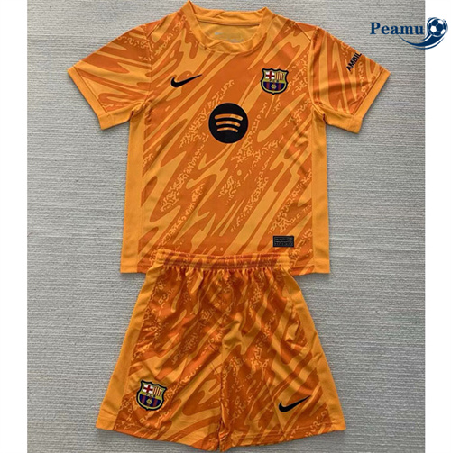 Novos Camisola Futebol Barcelona Crianças Equipamento goleiro cor laranja 2024-2025